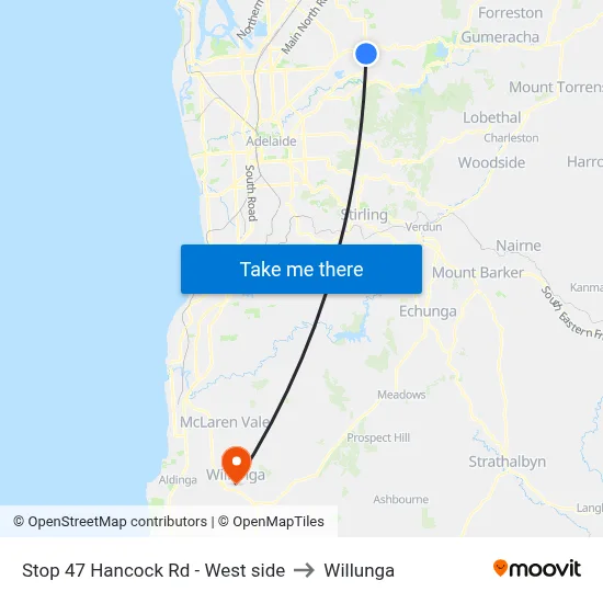 Stop 47 Hancock Rd - West side to Willunga map