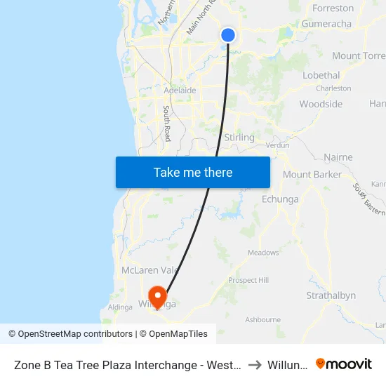Zone B Tea Tree Plaza Interchange - West side to Willunga map