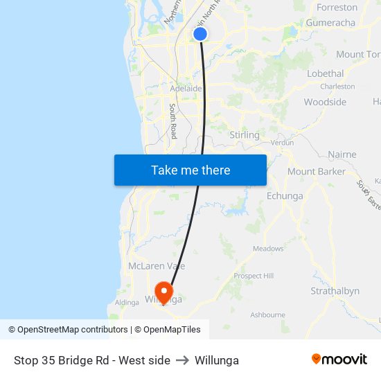 Stop 35 Bridge Rd - West side to Willunga map