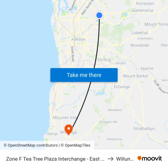 Zone F Tea Tree Plaza Interchange - East side to Willunga map