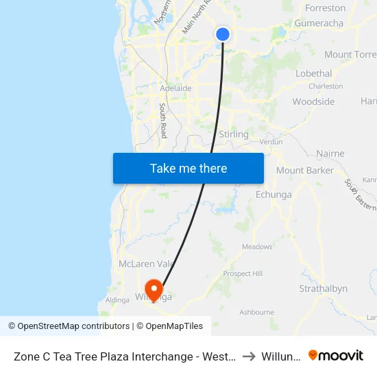 Zone C Tea Tree Plaza Interchange - West side to Willunga map
