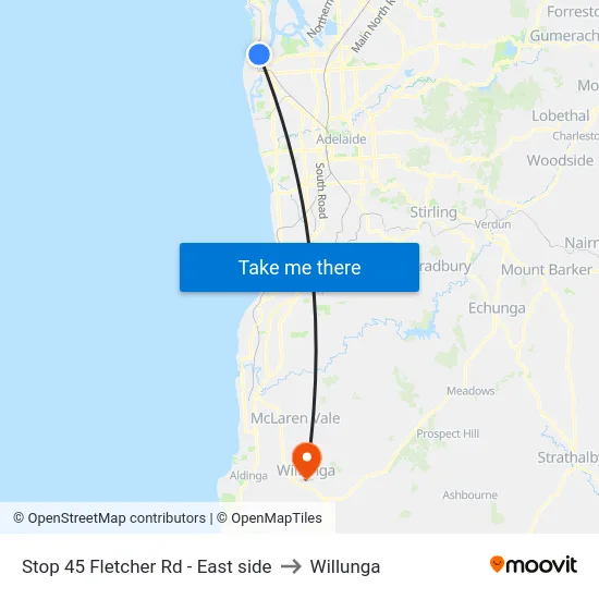 Stop 45 Fletcher Rd - East side to Willunga map