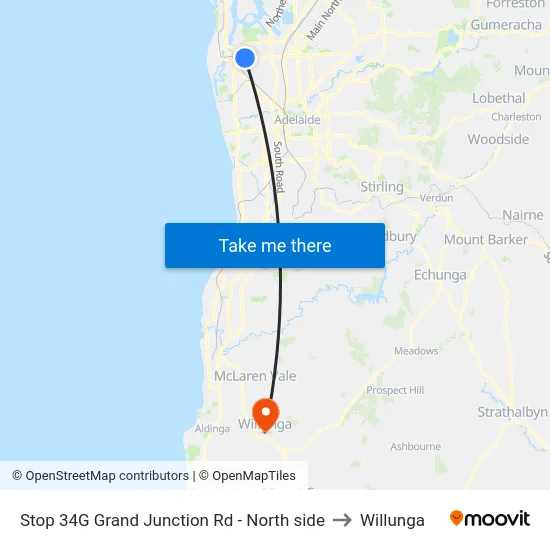 Stop 34G Grand Junction Rd - North side to Willunga map