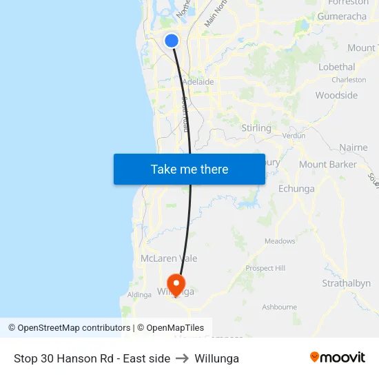 Stop 30 Hanson Rd - East side to Willunga map