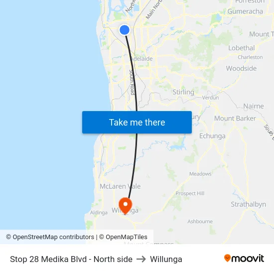Stop 28 Medika Blvd - North side to Willunga map