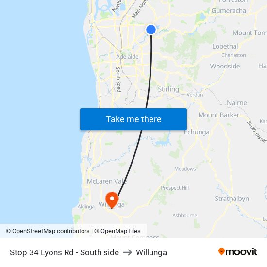 Stop 34 Lyons Rd - South side to Willunga map