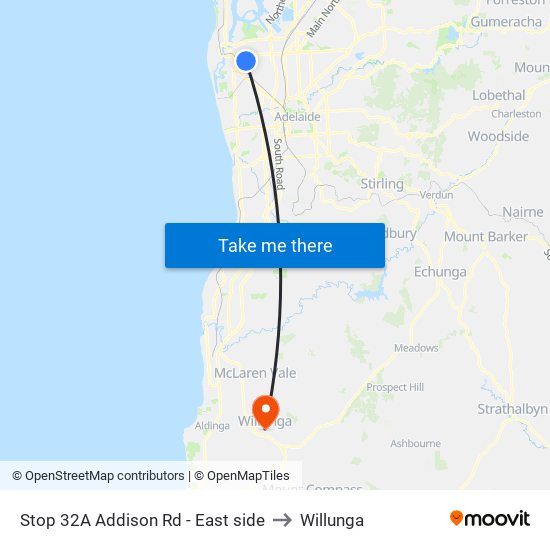 Stop 32A Addison Rd - East side to Willunga map