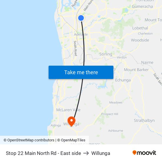 Stop 22 Main North Rd - East side to Willunga map