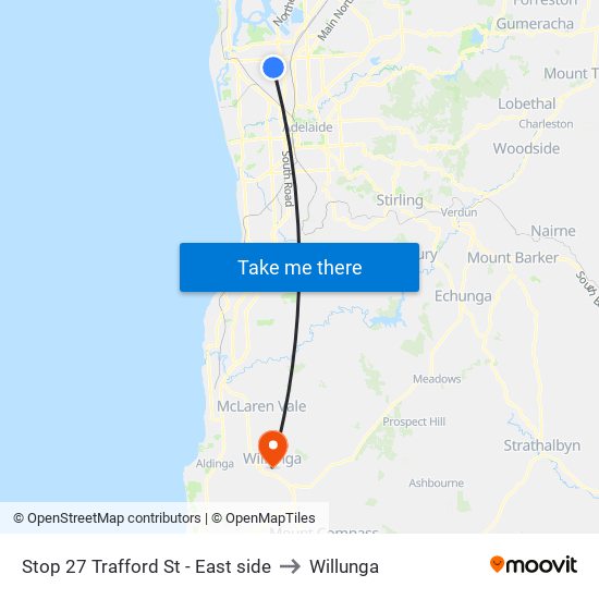 Stop 27 Trafford St - East side to Willunga map