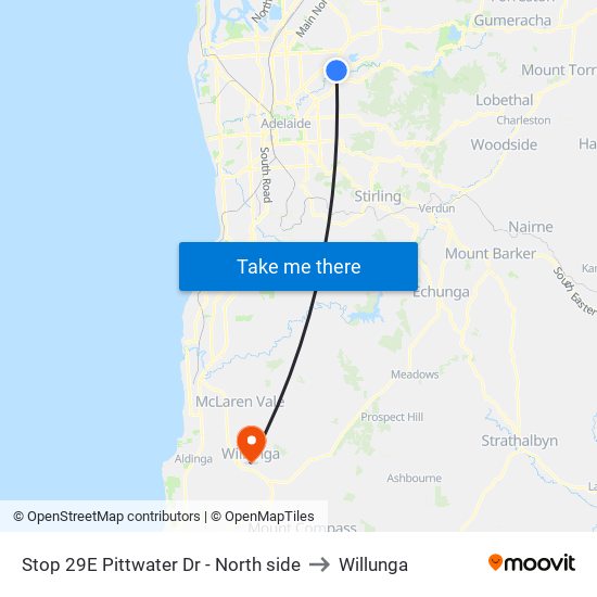 Stop 29E Pittwater Dr - North side to Willunga map