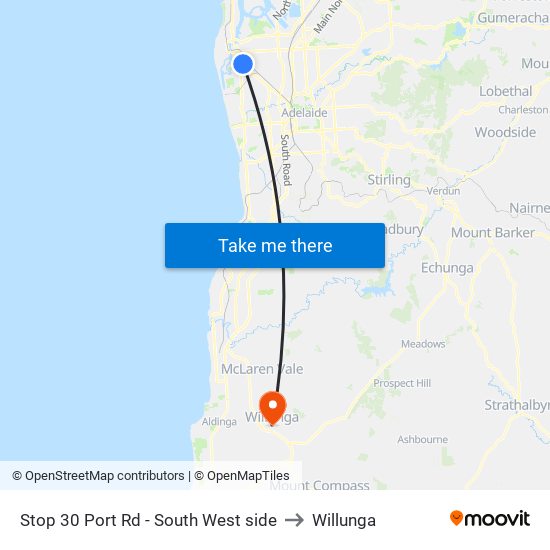 Stop 30 Port Rd - South West side to Willunga map