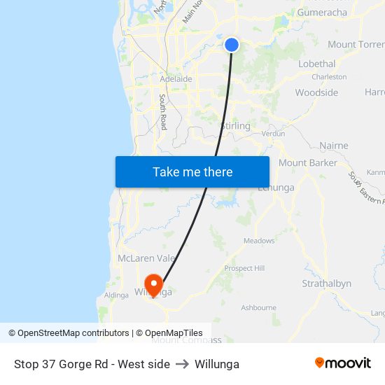 Stop 37 Gorge Rd - West side to Willunga map