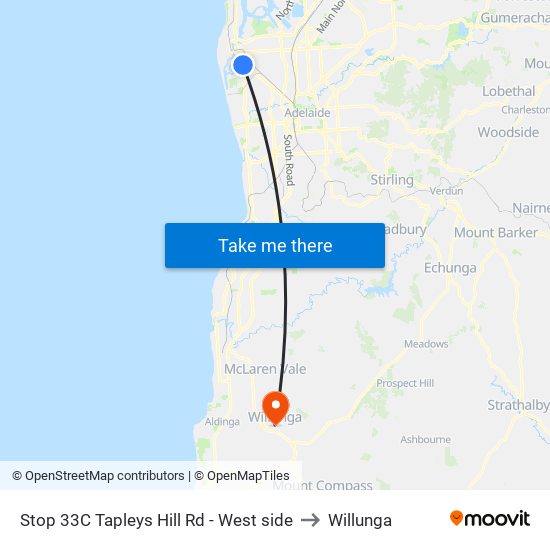 Stop 33C Tapleys Hill Rd - West side to Willunga map