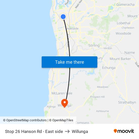 Stop 26 Hanson Rd - East side to Willunga map