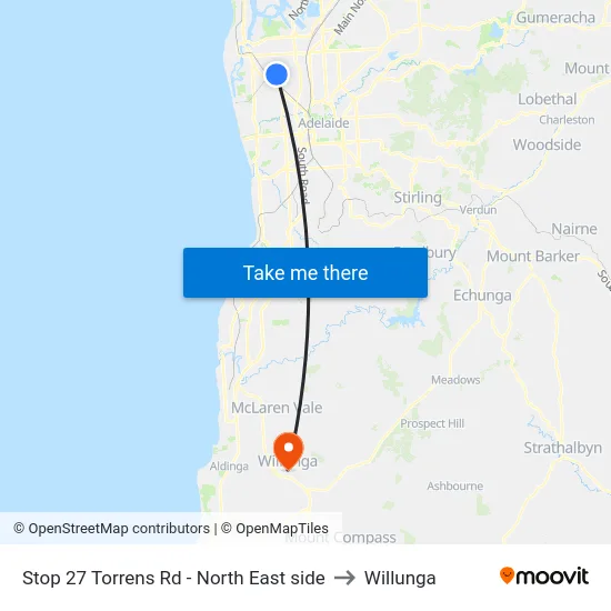 Stop 27 Torrens Rd - North East side to Willunga map