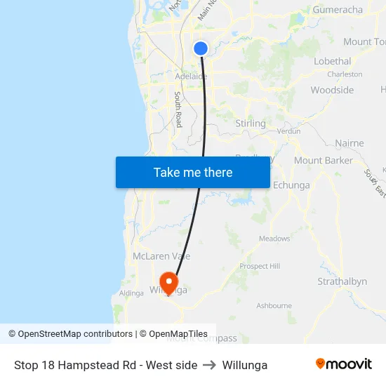 Stop 18 Hampstead Rd - West side to Willunga map