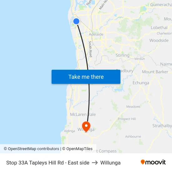 Stop 33A Tapleys Hill Rd - East side to Willunga map