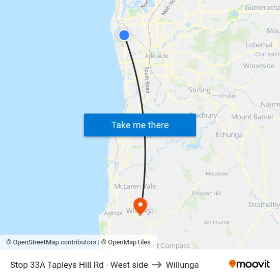 Stop 33A Tapleys Hill Rd - West side to Willunga map