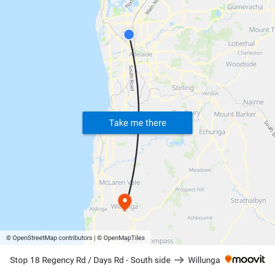 Stop 18 Regency Rd / Days Rd - South side to Willunga map