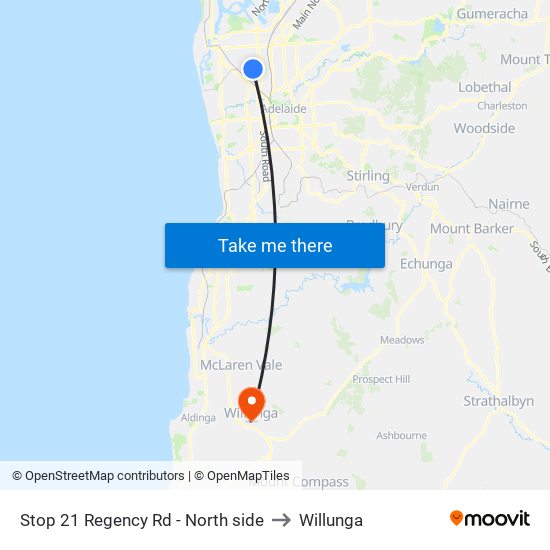 Stop 21 Regency Rd - North side to Willunga map