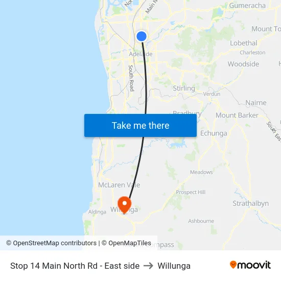 Stop 14 Main North Rd - East side to Willunga map