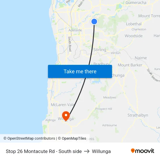 Stop 26 Montacute Rd - South side to Willunga map