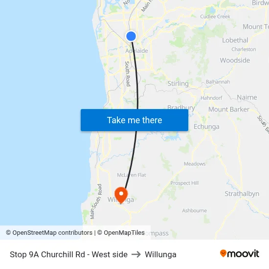 Stop 9A Churchill Rd - West side to Willunga map