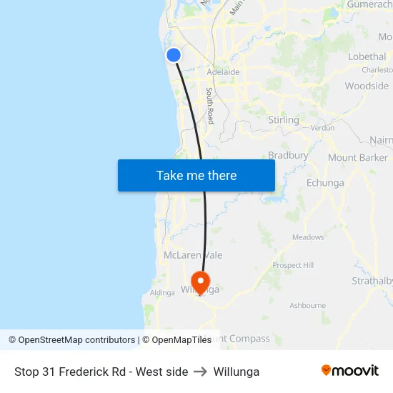 Stop 31 Frederick Rd - West side to Willunga map