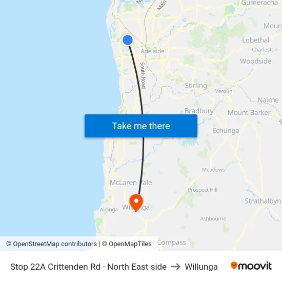 Stop 22A Crittenden Rd - North East side to Willunga map