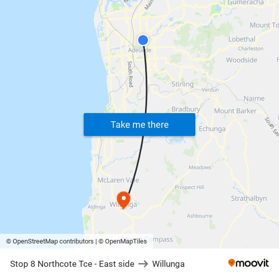 Stop 8 Northcote Tce - East side to Willunga map