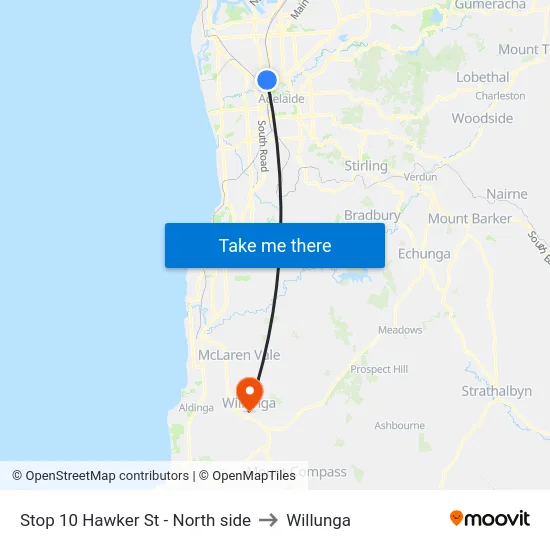 Stop 10 Hawker St - North side to Willunga map
