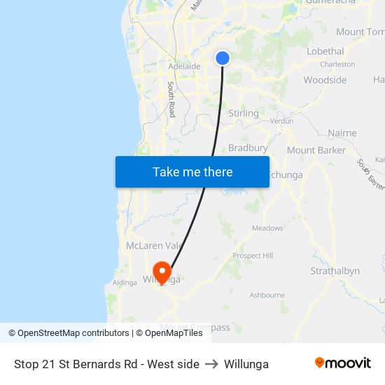 Stop 21 St Bernards Rd - West side to Willunga map