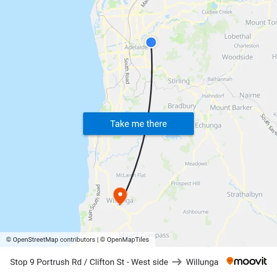 Stop 9 Portrush Rd / Clifton St - West side to Willunga map