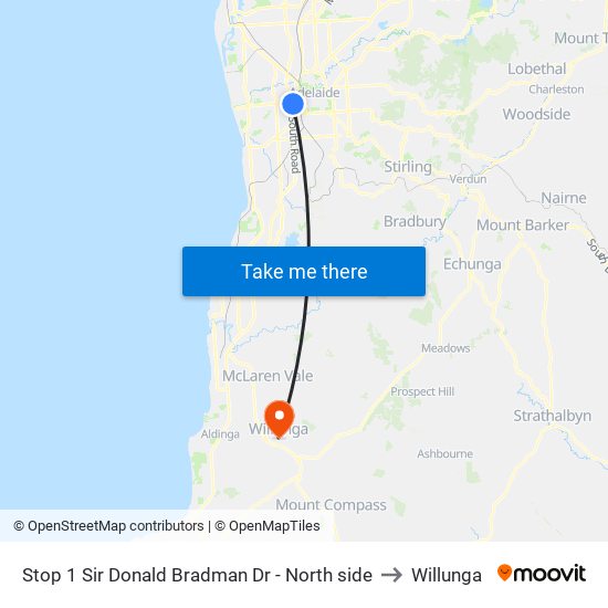 Stop 1 Sir Donald Bradman Dr - North side to Willunga map