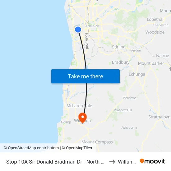 Stop 10A Sir Donald Bradman Dr - North side to Willunga map