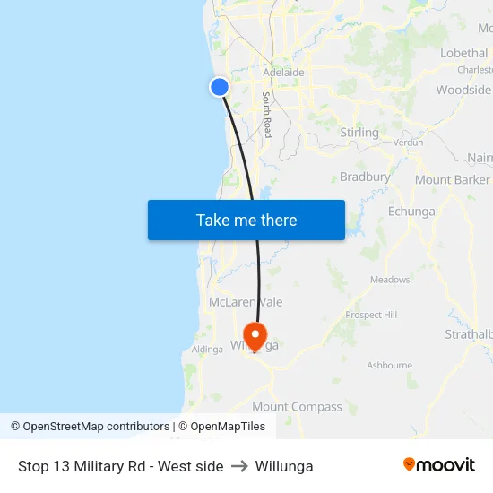 Stop 13 Military Rd - West side to Willunga map