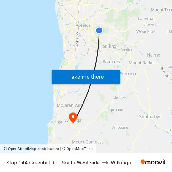 Stop 14A Greenhill Rd - South West side to Willunga map