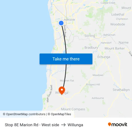 Stop 8E Marion Rd - West side to Willunga map