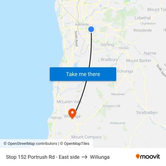 Stop 152 Portrush Rd - East side to Willunga map