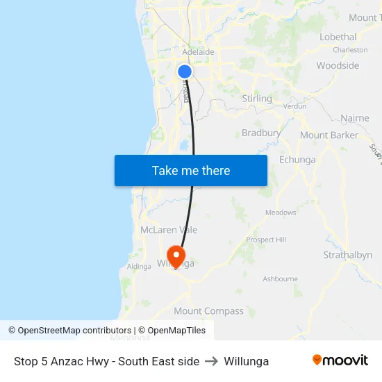 Stop 5 Anzac Hwy - South East side to Willunga map