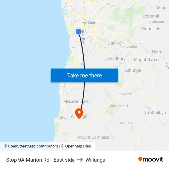 Stop 9A Marion Rd - East side to Willunga map