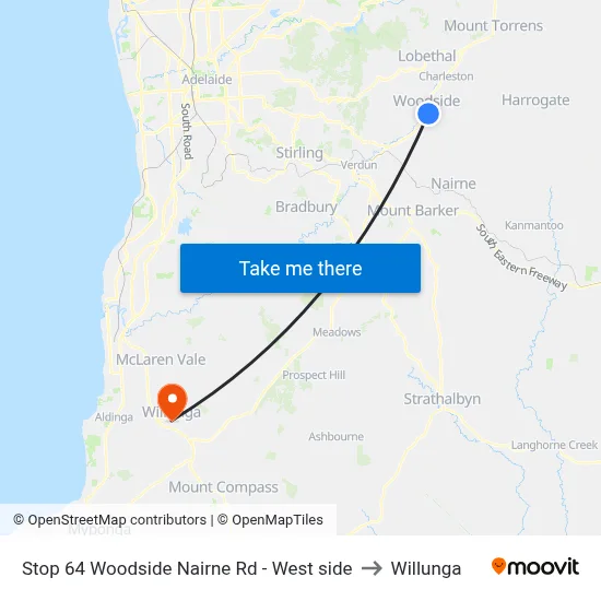 Stop 64 Woodside Nairne Rd - West side to Willunga map