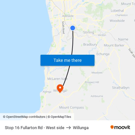 Stop 16 Fullarton Rd - West side to Willunga map