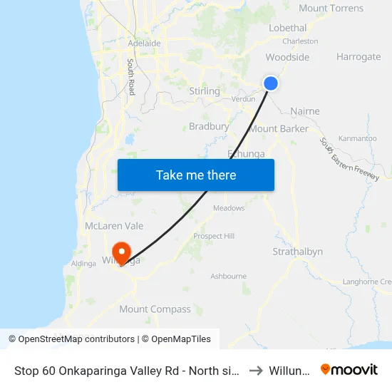 Stop 60 Onkaparinga Valley Rd - North side to Willunga map