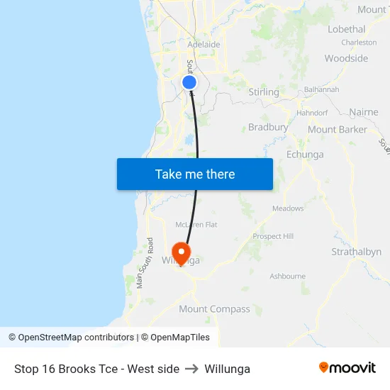 Stop 16 Brooks Tce - West side to Willunga map