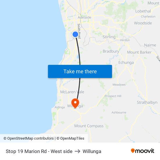 Stop 19 Marion Rd - West side to Willunga map