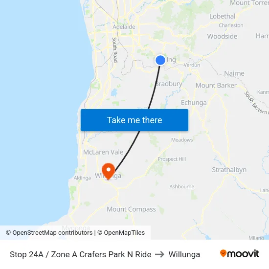 Stop 24A / Zone A Crafers Park N Ride to Willunga map