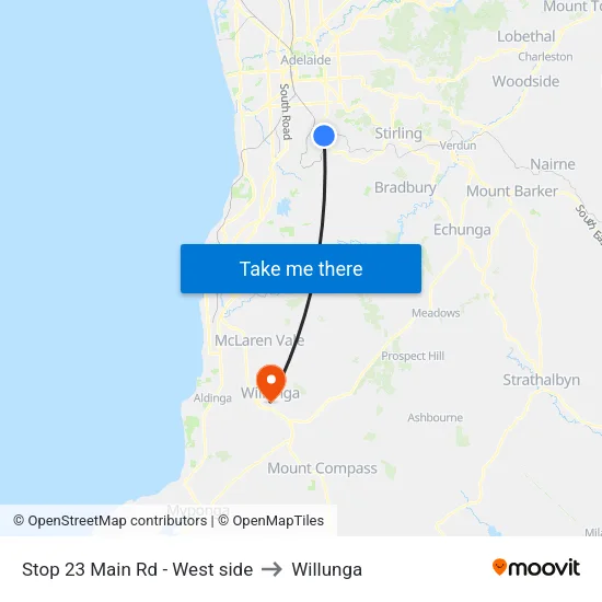 Stop 23 Main Rd - West side to Willunga map