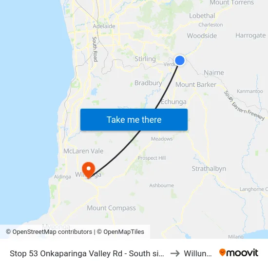 Stop 53 Onkaparinga Valley Rd - South side to Willunga map