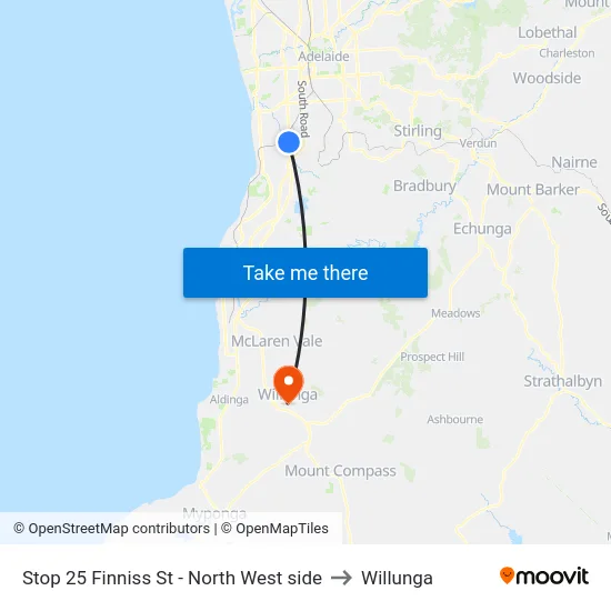 Stop 25 Finniss St - North West side to Willunga map